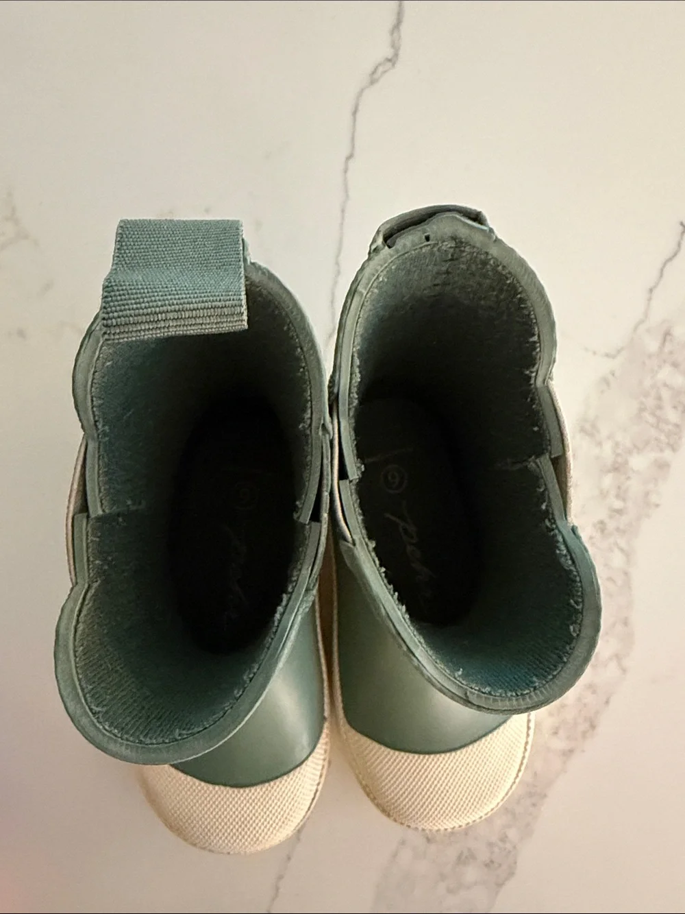 Kids Waterproof Green Rain Boots with Cream Sole